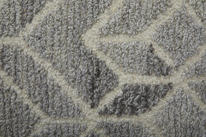 8' Gray and Ivory Round Wool Geometric Hand Tufted Area Rug