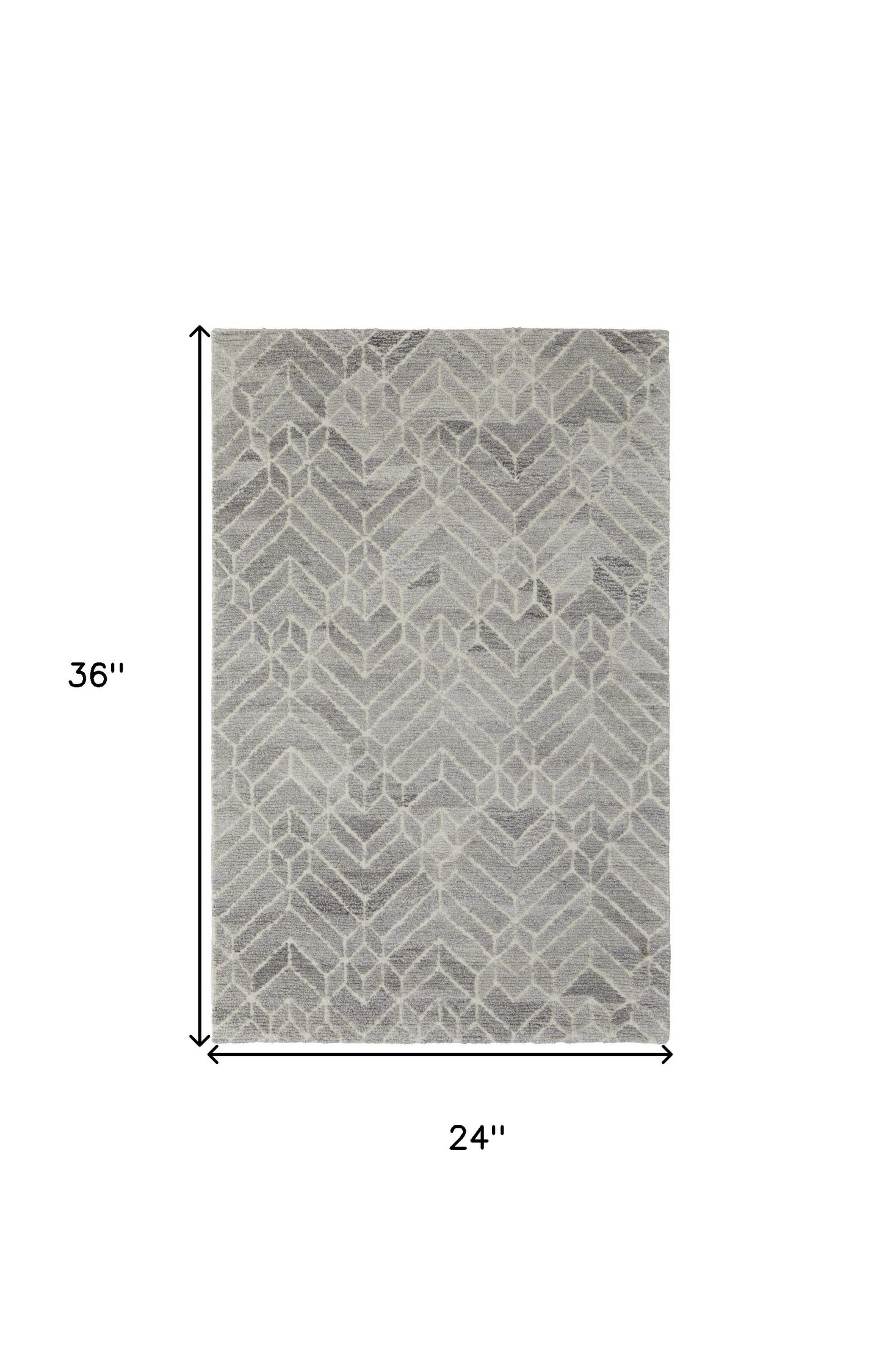 8' Runner Gray and Ivory Wool Geometric Hand Tufted Runner Rug