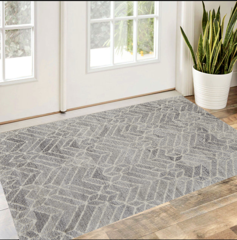 8' Runner Gray and Ivory Wool Geometric Hand Tufted Runner Rug