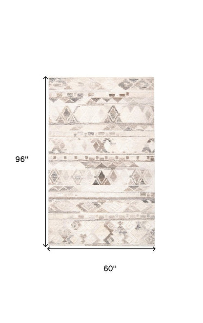 8' X 10' Beige Ivory and Gray Wool Geometric Hand Tufted Area Rug