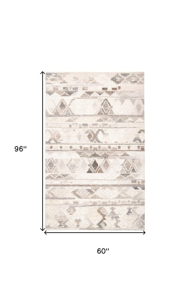 8' X 10' Beige Ivory and Gray Wool Geometric Hand Tufted Area Rug