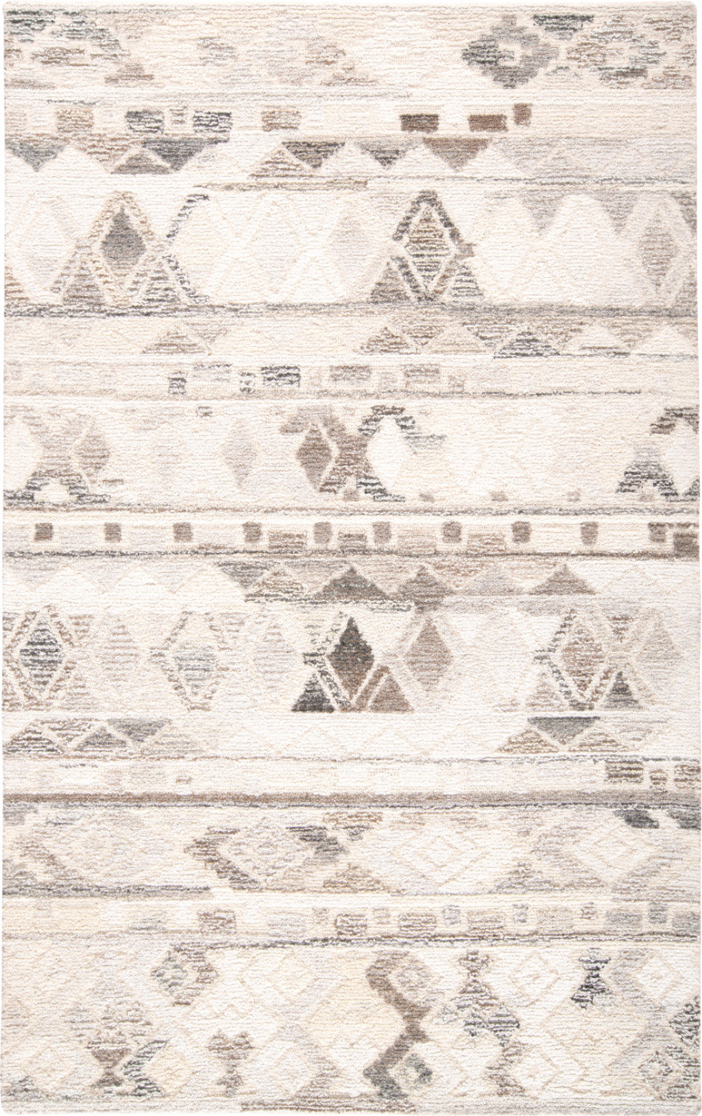 5' X 8' Beige Ivory and Gray Wool Geometric Hand Tufted Area Rug