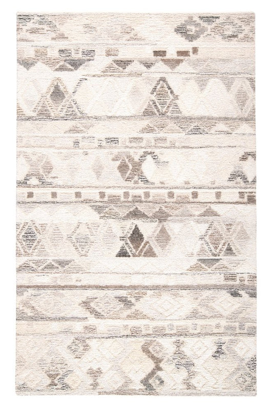 5' X 8' Beige Ivory and Gray Wool Geometric Hand Tufted Area Rug