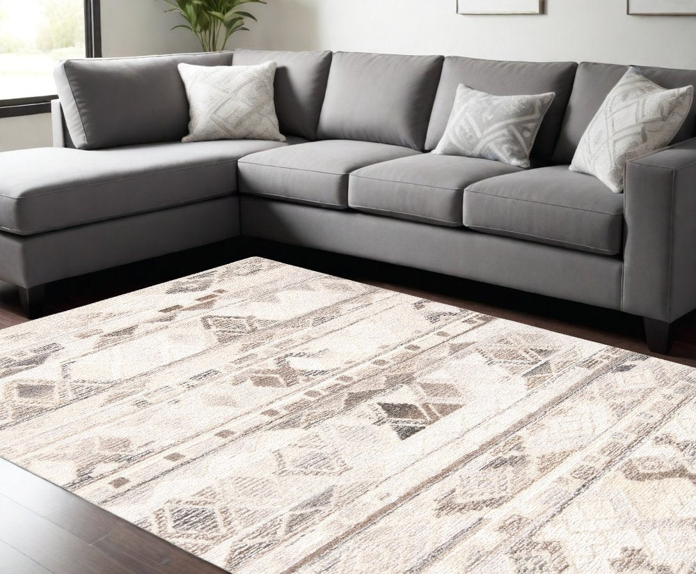 8' X 10' Beige Ivory and Gray Wool Geometric Hand Tufted Area Rug
