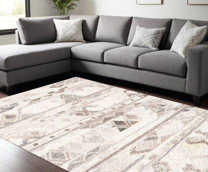 8' X 10' Beige Ivory and Gray Wool Geometric Hand Tufted Area Rug