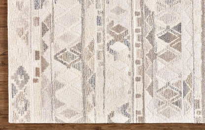8' X 10' Beige Ivory and Gray Wool Geometric Hand Tufted Area Rug