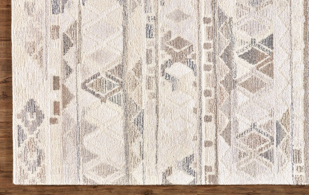 8' X 10' Beige Ivory and Gray Wool Geometric Hand Tufted Area Rug