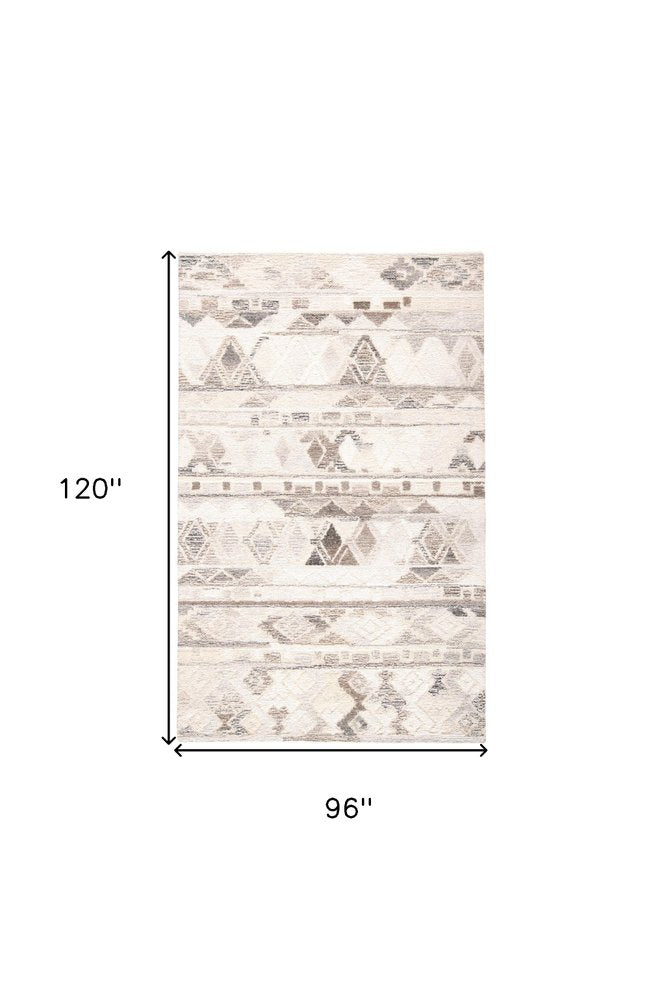 8' X 10' Beige Ivory and Gray Wool Geometric Hand Tufted Area Rug