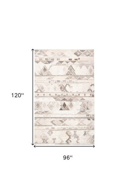 8' X 10' Beige Ivory and Gray Wool Geometric Hand Tufted Area Rug