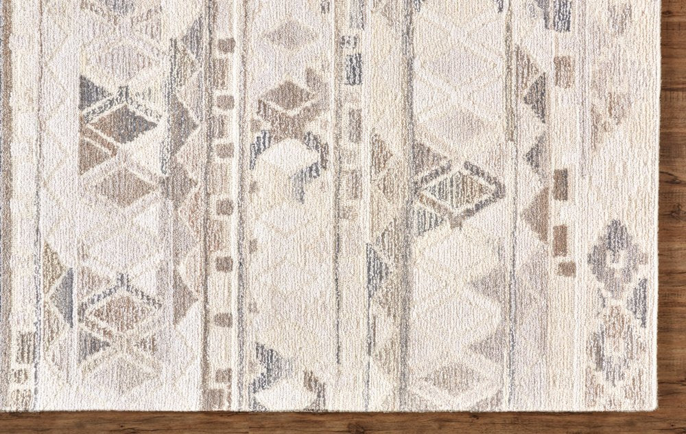 8' X 10' Beige Ivory and Gray Wool Geometric Hand Tufted Area Rug