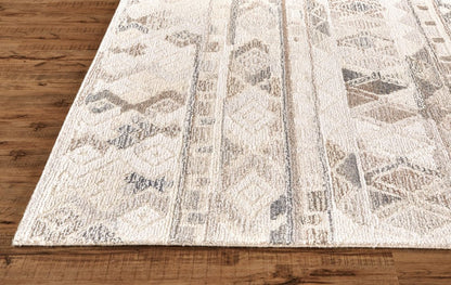 8' Gray and Ivory Round Wool Abstract Hand Tufted Area Rug