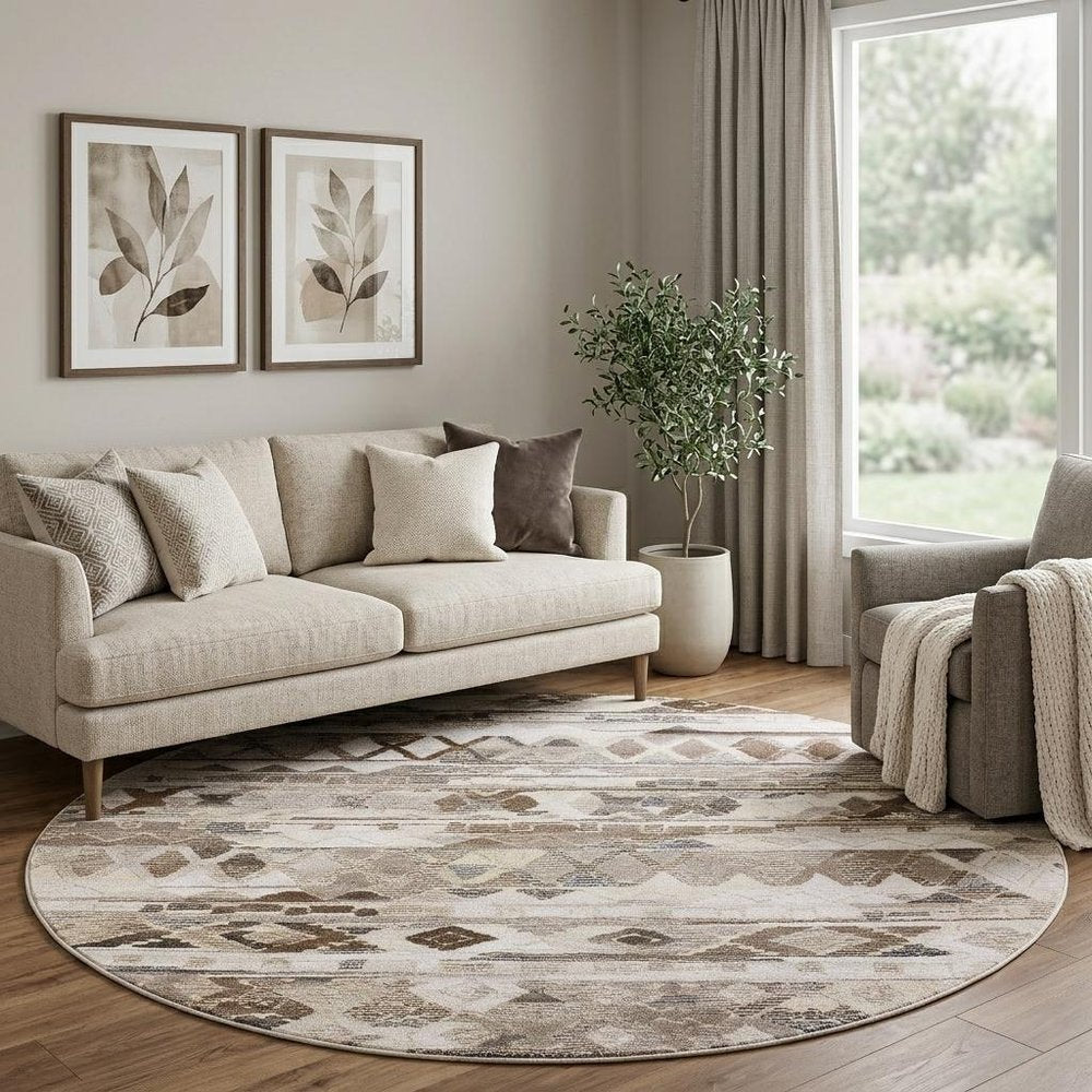 8' Gray and Ivory Round Wool Abstract Hand Tufted Area Rug