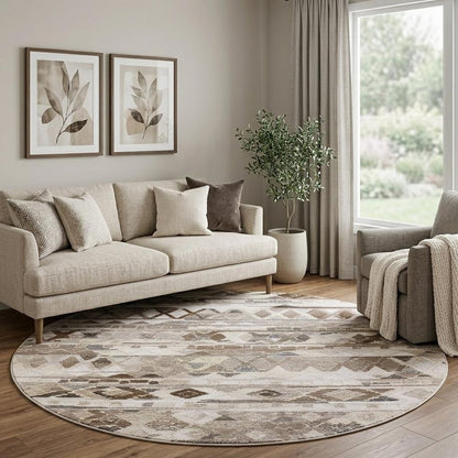 8' Gray and Ivory Round Wool Abstract Hand Tufted Area Rug