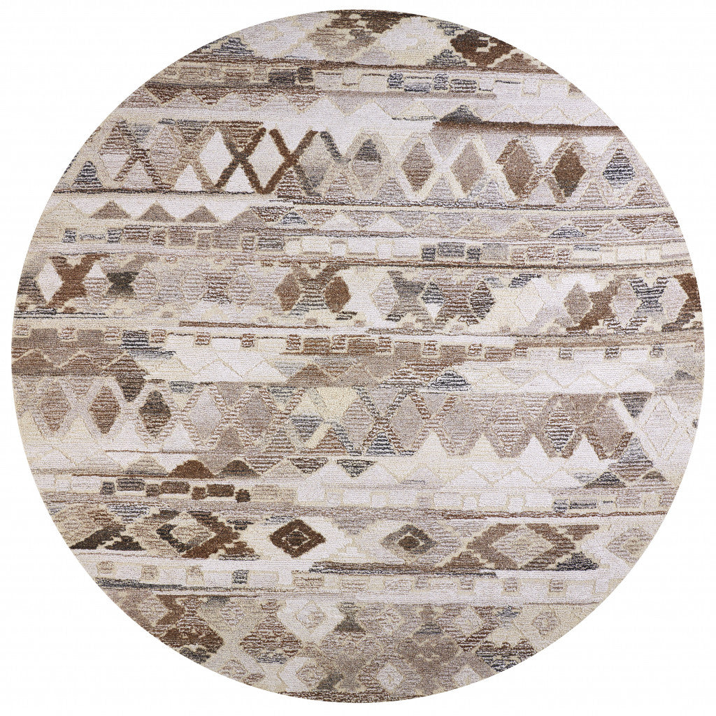 5' X 8' Beige Ivory and Gray Wool Geometric Hand Tufted Area Rug