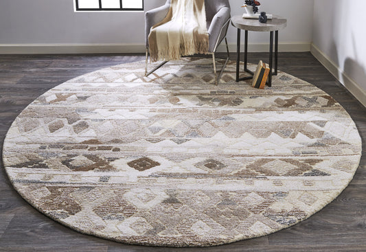 5' X 8' Beige Ivory and Gray Wool Geometric Hand Tufted Area Rug