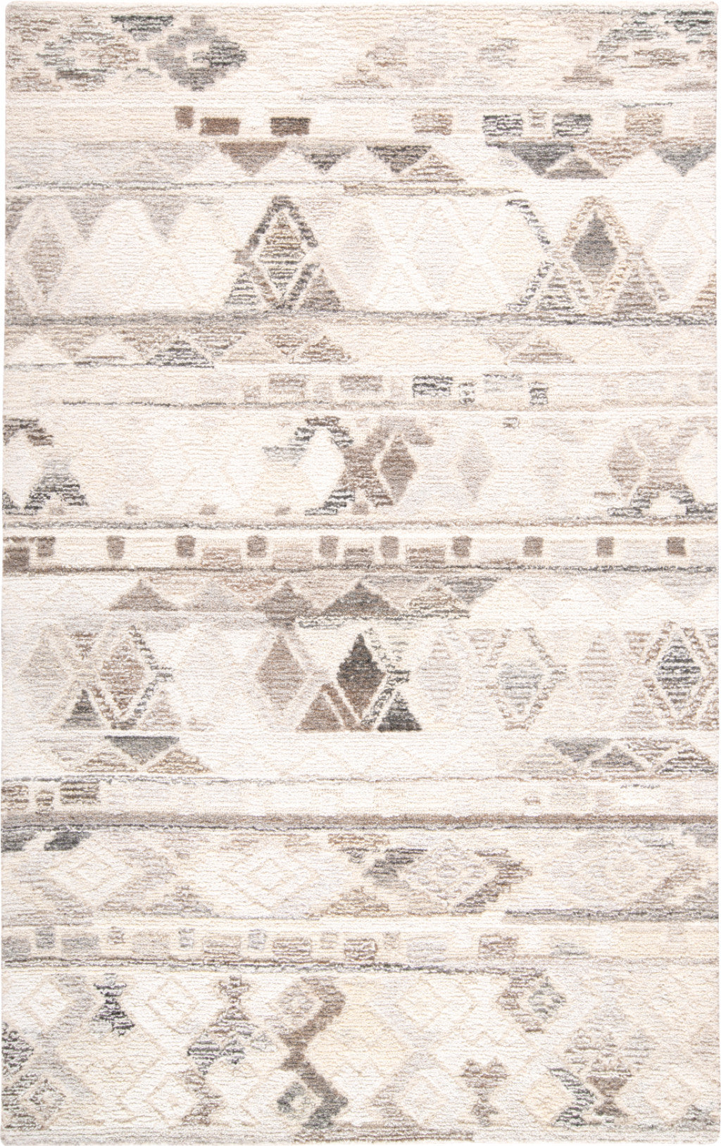 5' X 8' Beige Ivory and Gray Wool Geometric Hand Tufted Area Rug