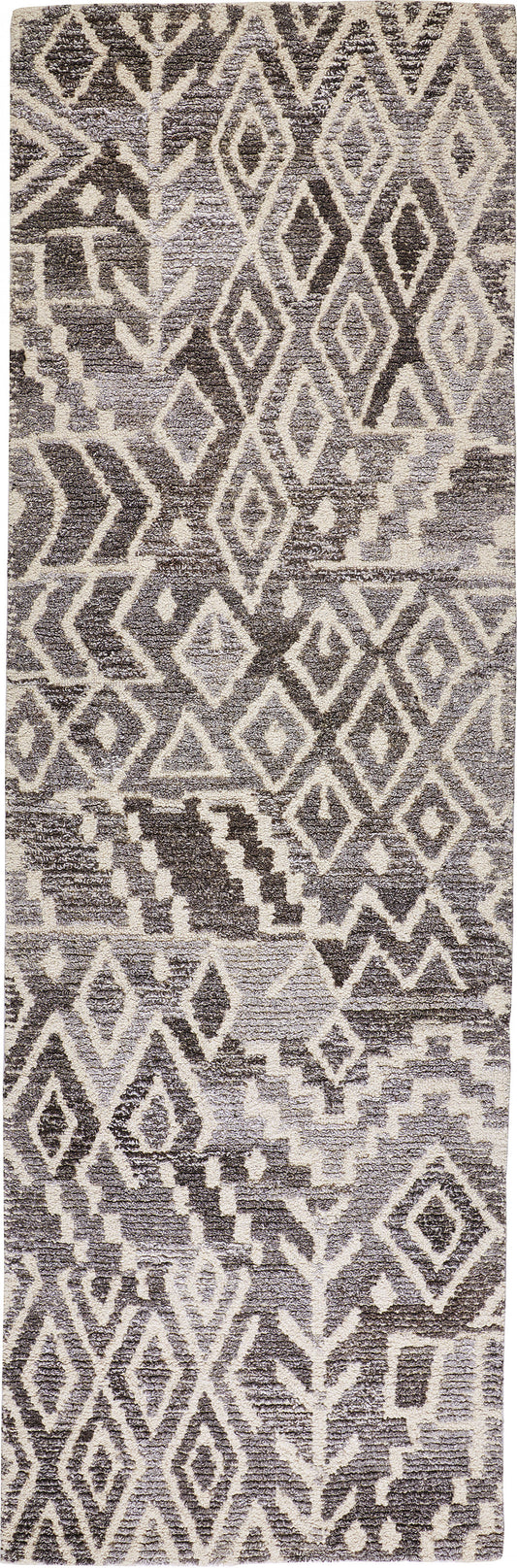 8' Runner Gray and White Wool Abstract Hand Tufted Runner Rug
