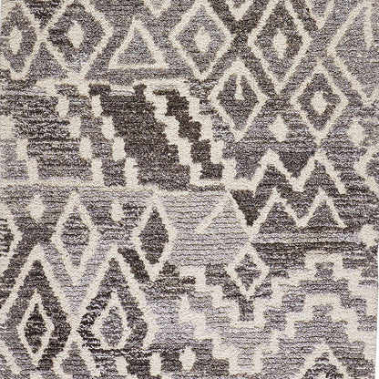 8' Gray And White Wool Abstract Hand Tufted Runner Rug