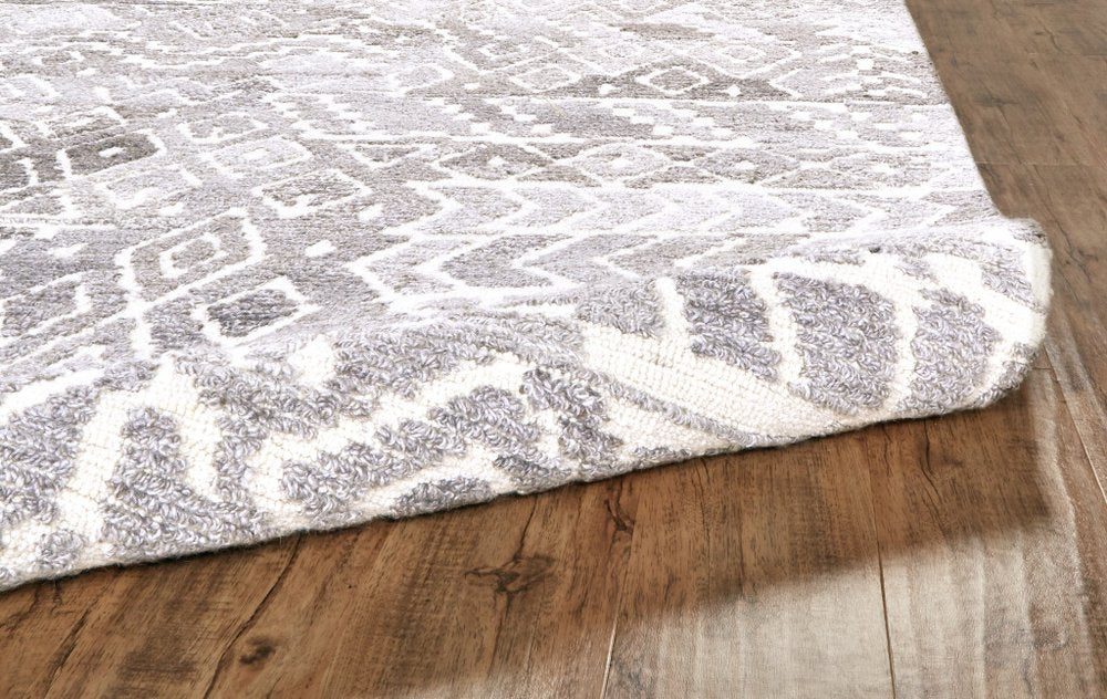 8' Gray And White Wool Abstract Hand Tufted Runner Rug