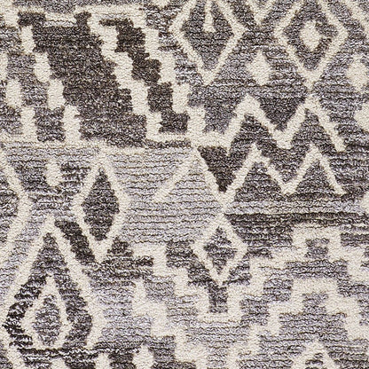 8' Gray And White Wool Abstract Hand Tufted Runner Rug