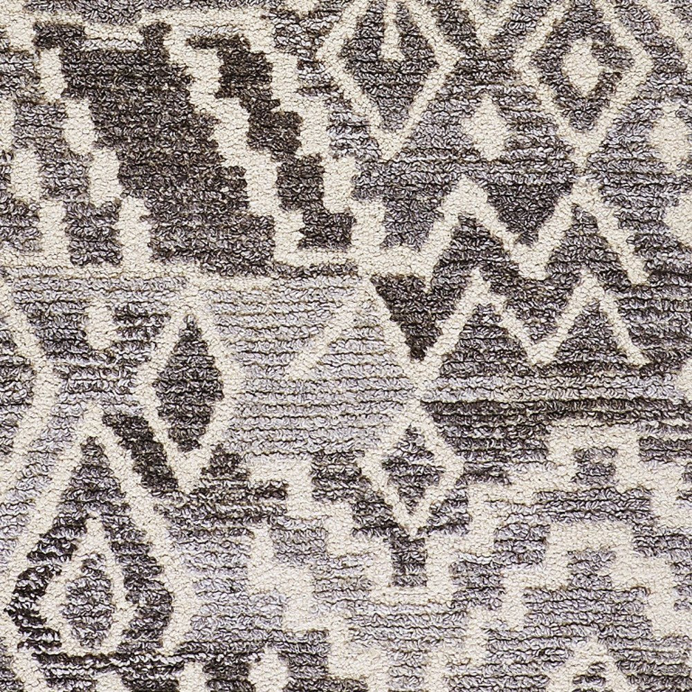 8' Gray And White Wool Abstract Hand Tufted Runner Rug