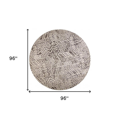 8' Gray And White Wool Abstract Hand Tufted Runner Rug