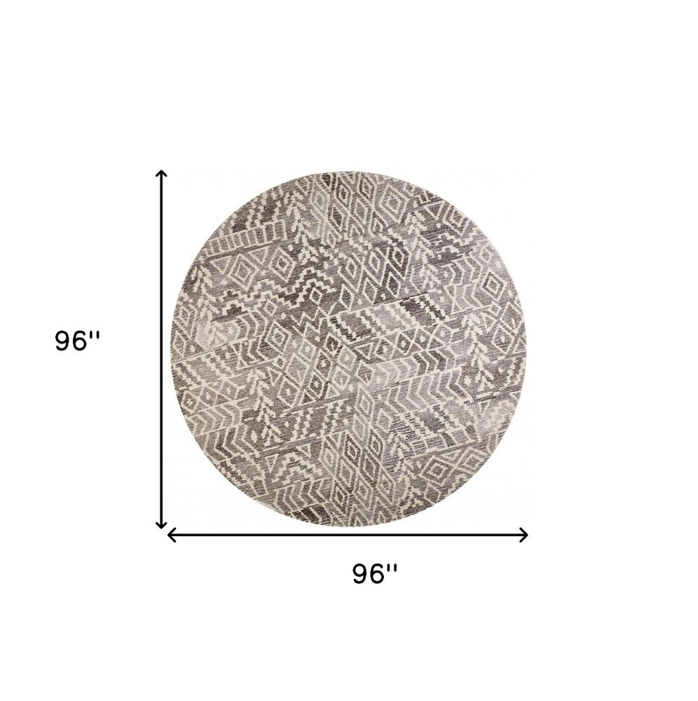 8' Gray And White Wool Abstract Hand Tufted Runner Rug