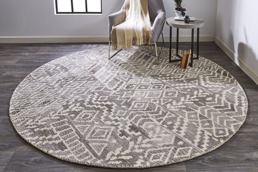 8' Gray And White Wool Abstract Hand Tufted Runner Rug