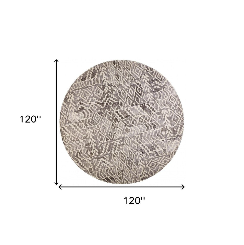 8' Gray And White Wool Abstract Hand Tufted Runner Rug