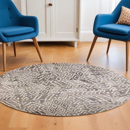 8' Gray And White Wool Abstract Hand Tufted Runner Rug