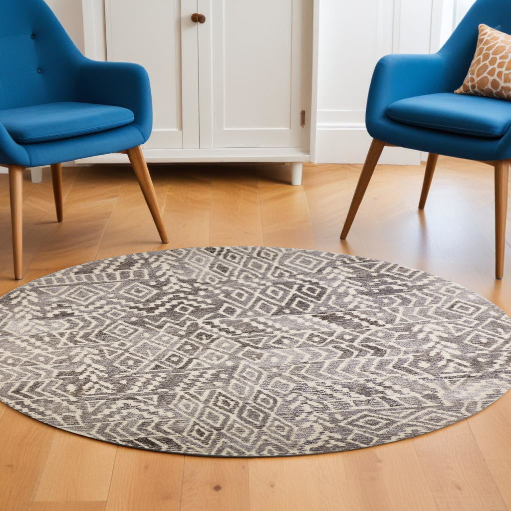 8' Runner Gray and White Wool Abstract Hand Tufted Runner Rug