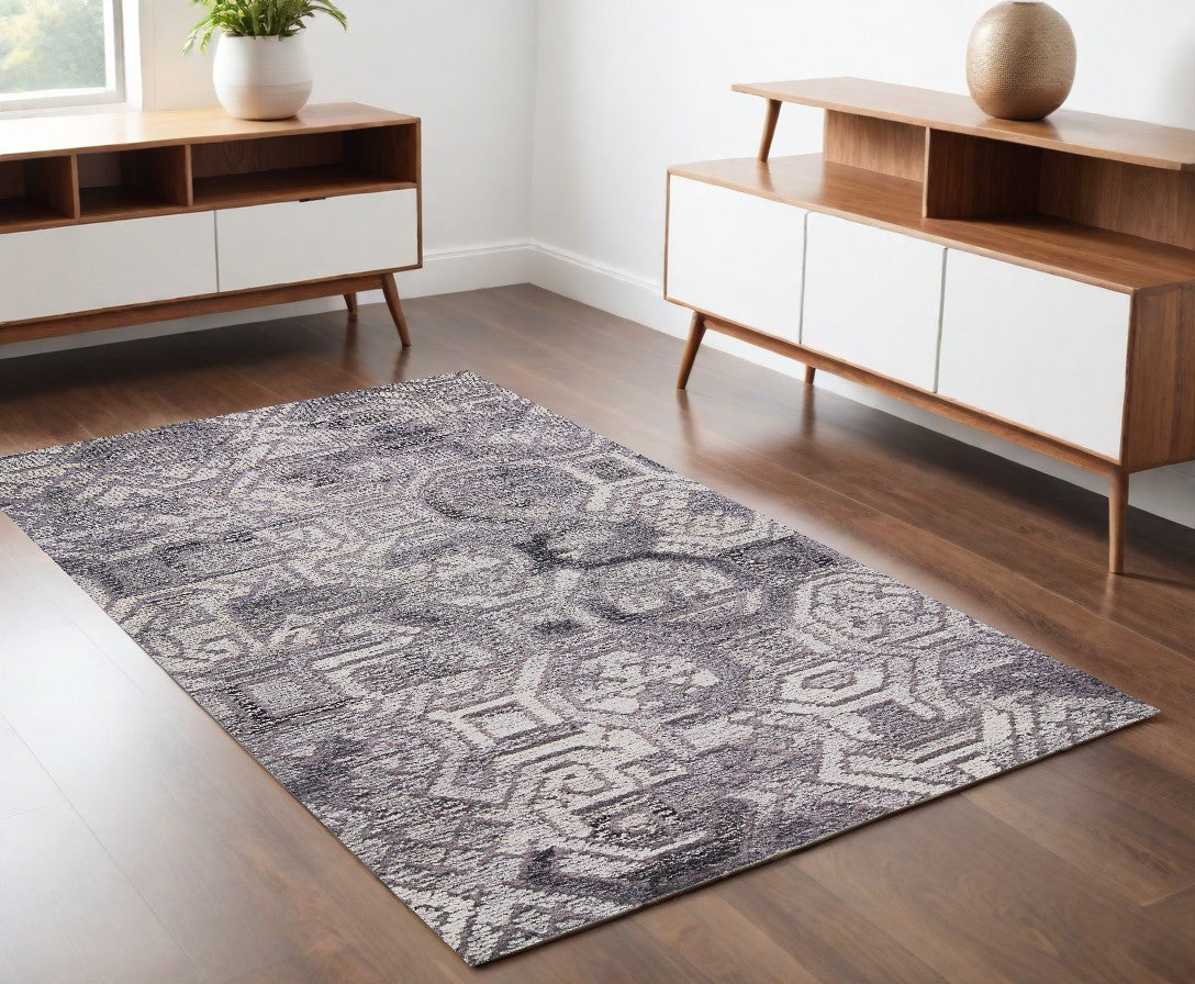 5' X 8' Gray and Ivory Wool Abstract Hand Tufted Area Rug