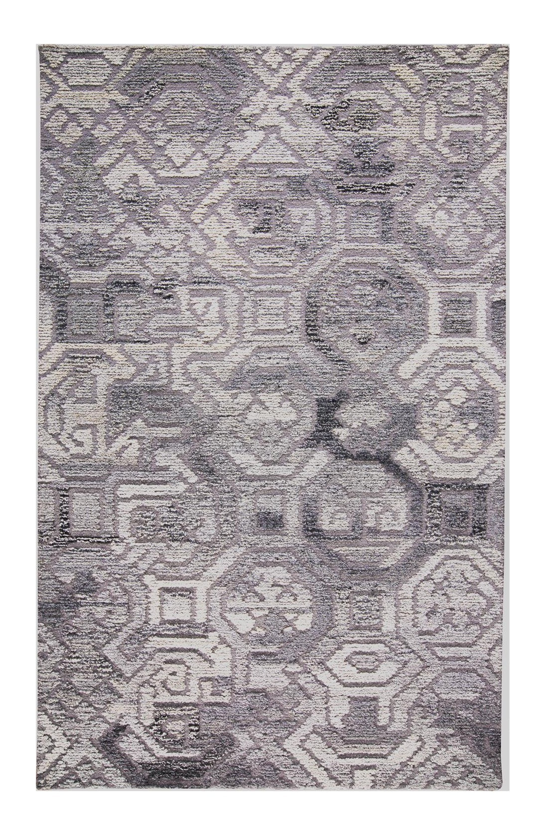 5' X 8' Gray and Ivory Wool Abstract Hand Tufted Area Rug