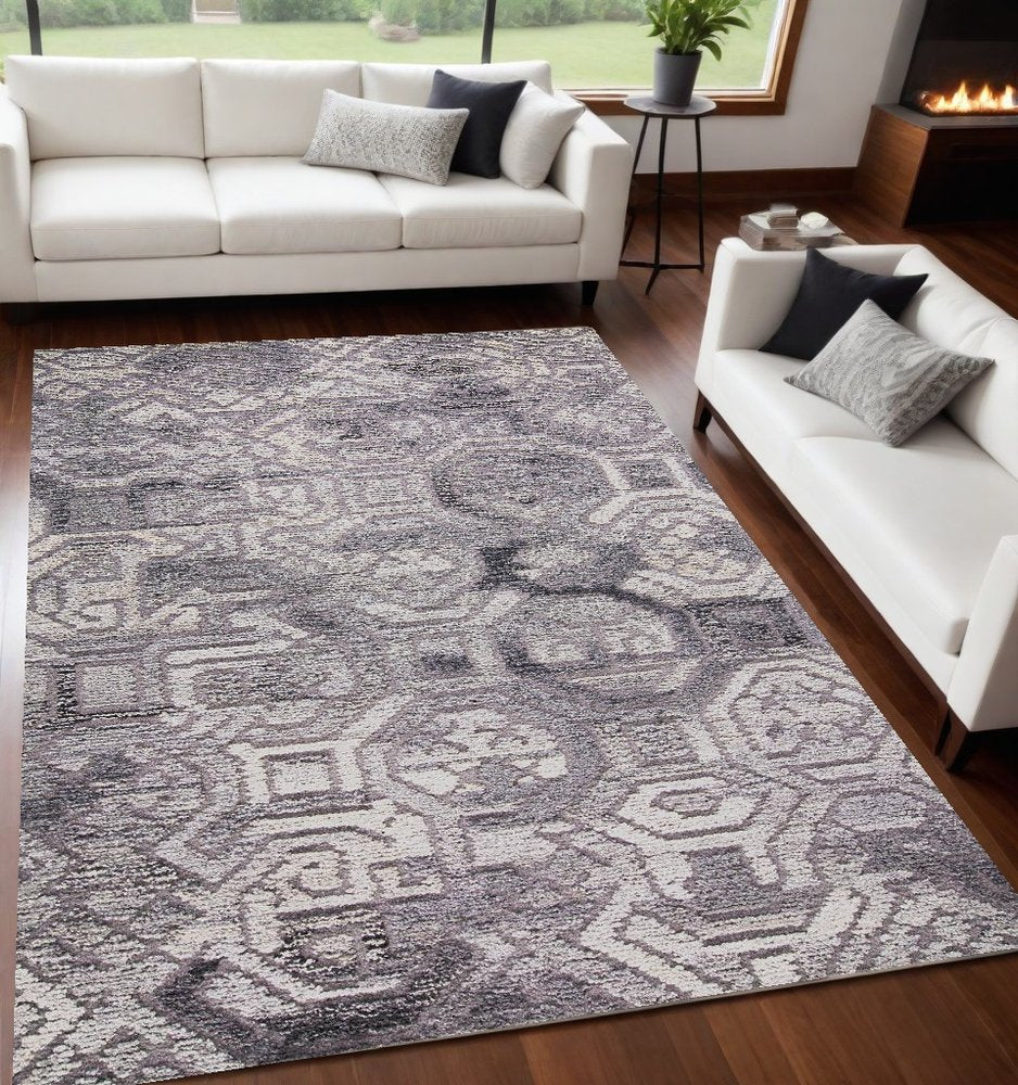9' X 12' Gray and Ivory Wool Abstract Hand Tufted Area Rug