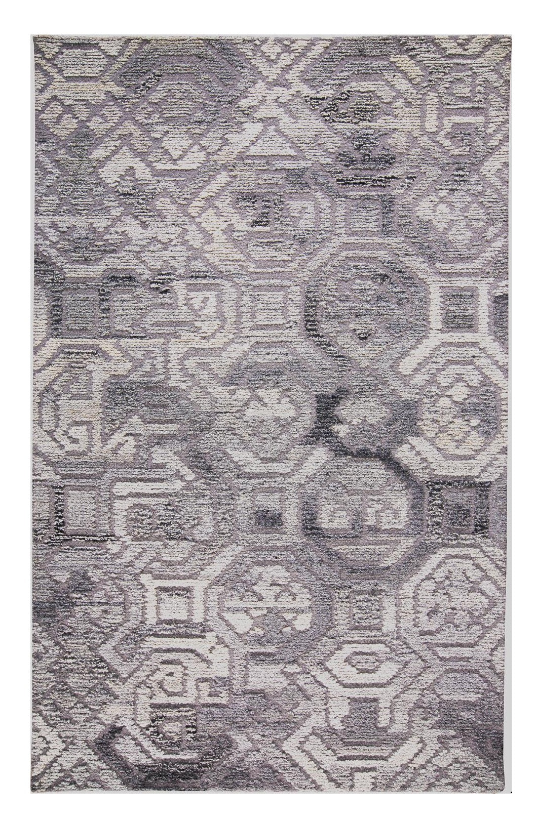 5' X 8' Gray and Ivory Wool Abstract Hand Tufted Area Rug