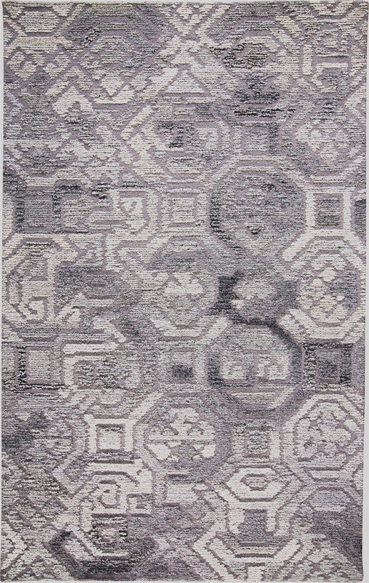 10' Gray and Ivory Round Wool Abstract Hand Tufted Area Rug
