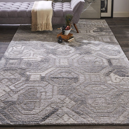 9' X 12' Gray and Ivory Wool Abstract Hand Tufted Area Rug