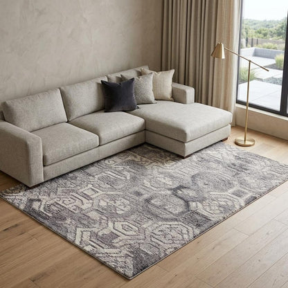 8' X 10' Gray and Ivory Wool Abstract Hand Tufted Area Rug