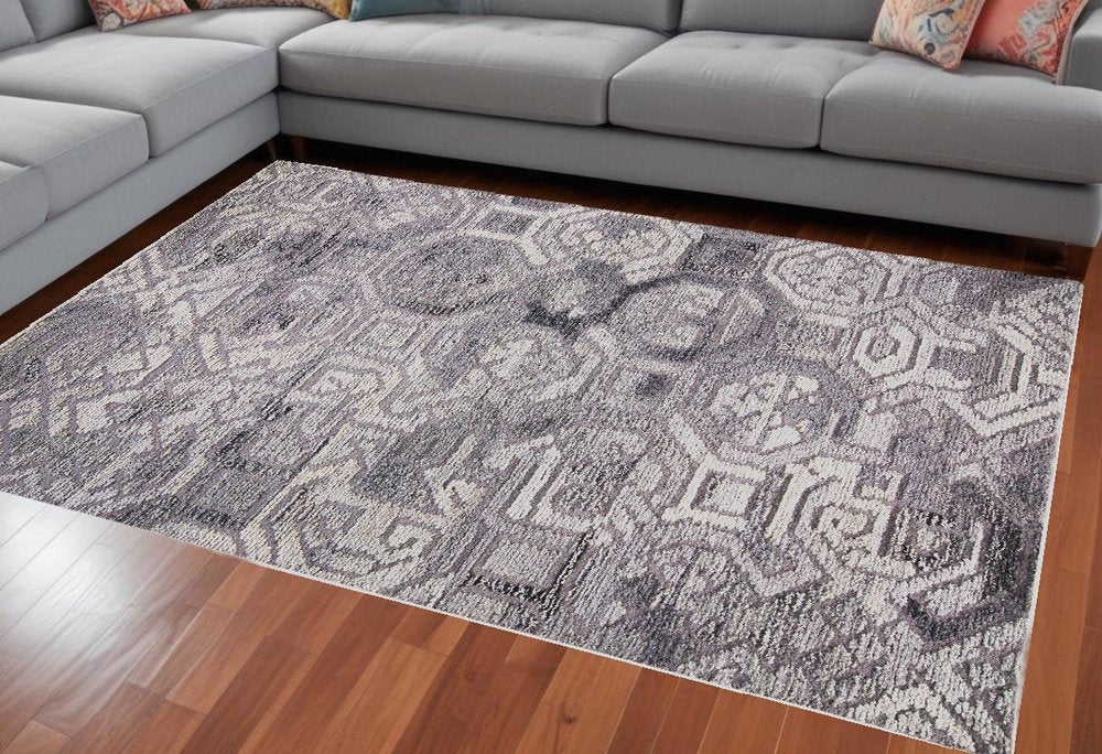 9' X 12' Gray and Ivory Wool Abstract Hand Tufted Area Rug