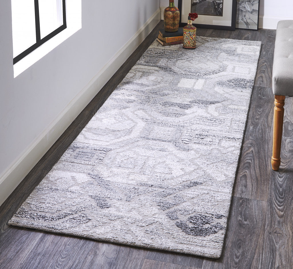 5' X 8' Gray and Ivory Wool Abstract Hand Tufted Area Rug