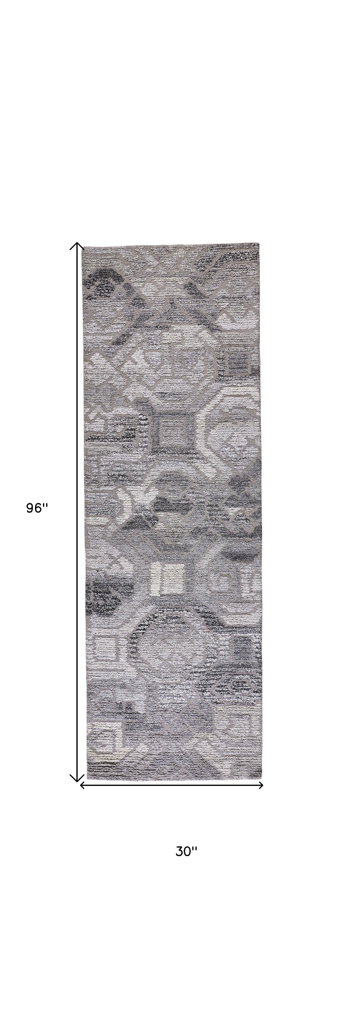 5' X 8' Gray and Ivory Wool Abstract Hand Tufted Area Rug