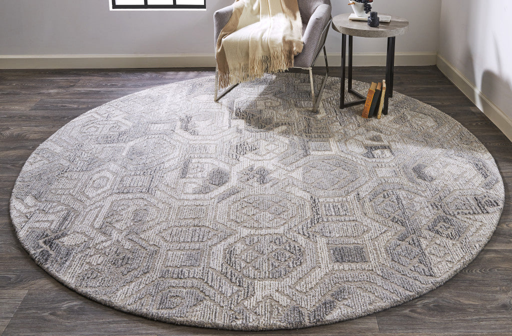 5' X 8' Gray and Ivory Wool Abstract Hand Tufted Area Rug