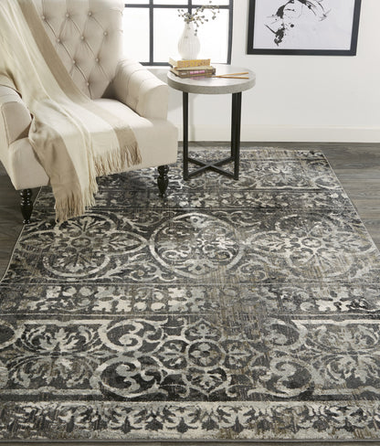 5' X 8' Gray Ivory And Taupe Abstract Stain Resistant Area Rug