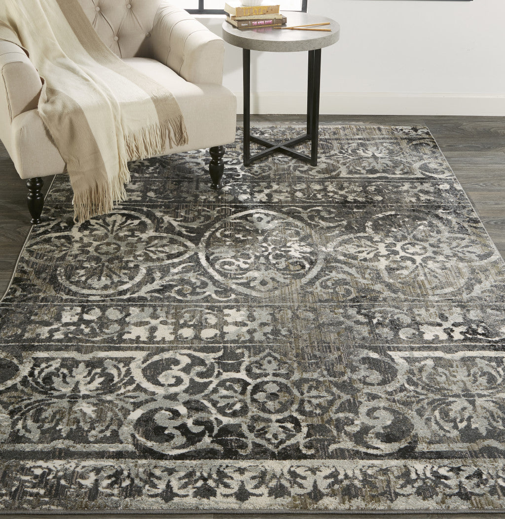 8' X 11' Gray Ivory And Taupe Abstract Stain Resistant Area Rug