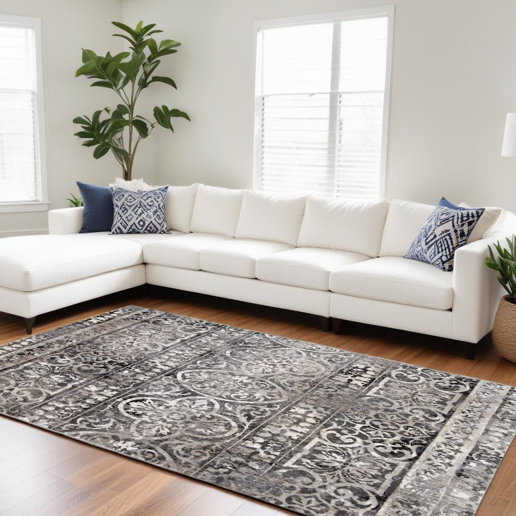 4' X 6' Gray Ivory And Taupe Abstract Stain Resistant Area Rug