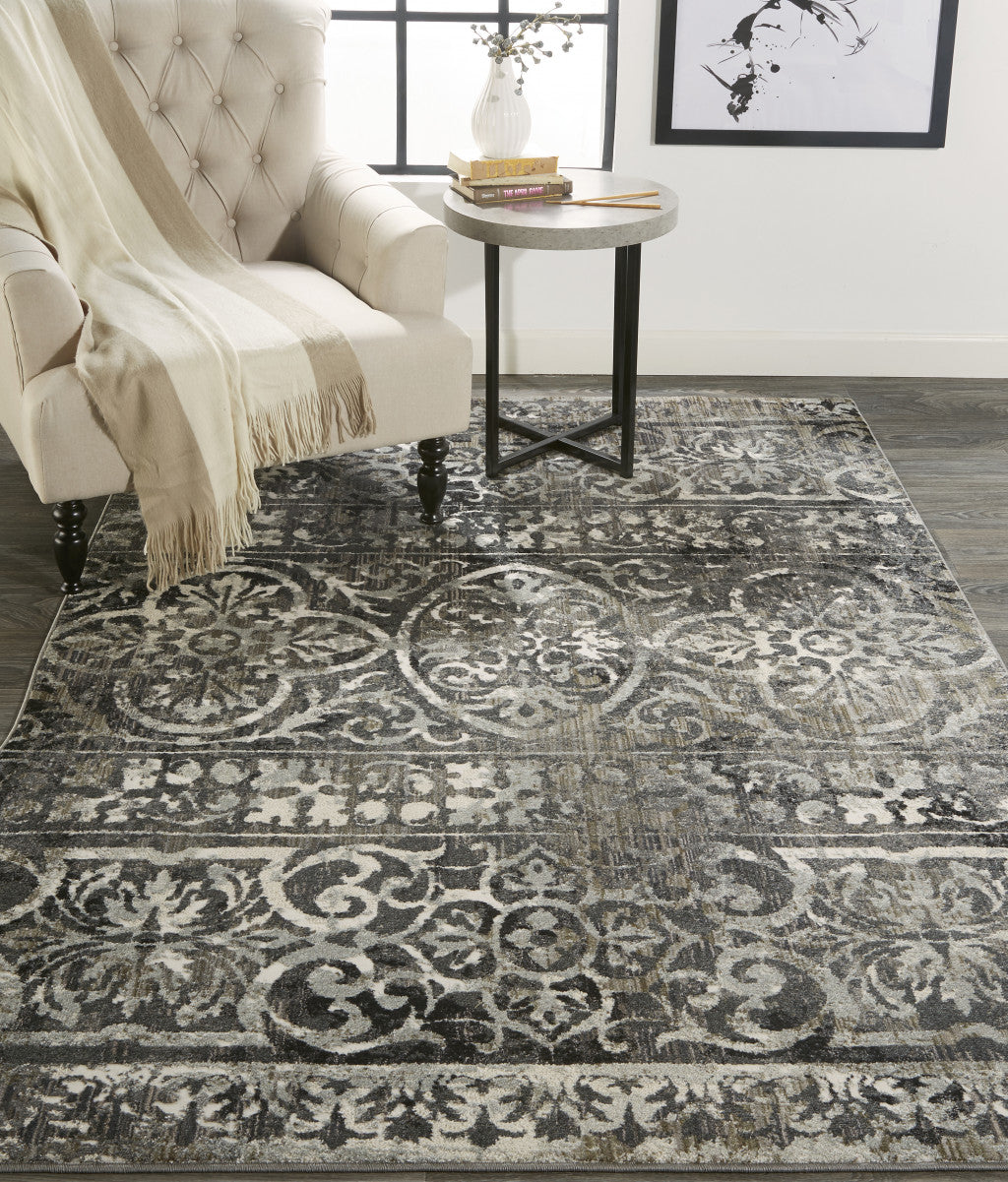 8' X 11' Gray Ivory And Taupe Abstract Stain Resistant Area Rug