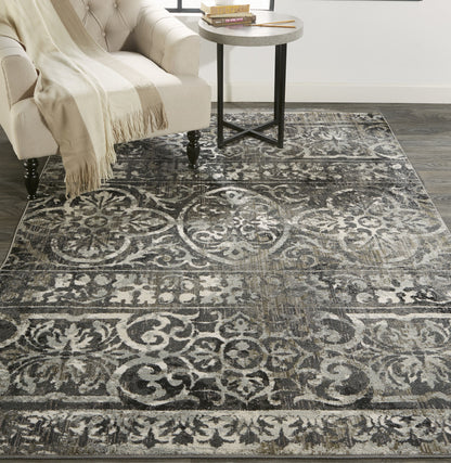 5' X 8' Gray Ivory And Taupe Abstract Stain Resistant Area Rug