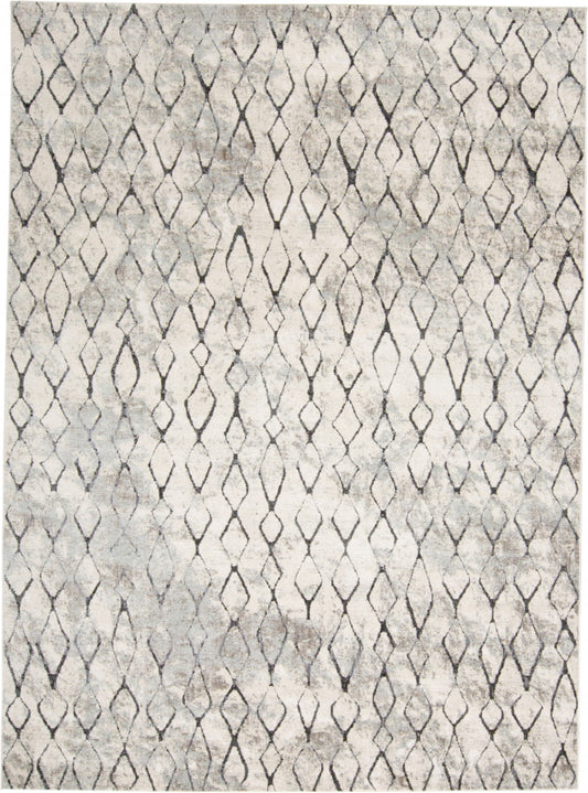 8' Ivory Gray And Taupe Abstract Stain Resistant Runner Rug