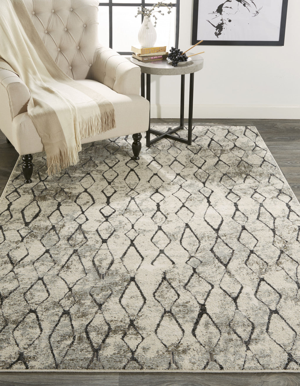 8' X 11' Ivory Gray And Taupe Abstract Stain Resistant Area Rug