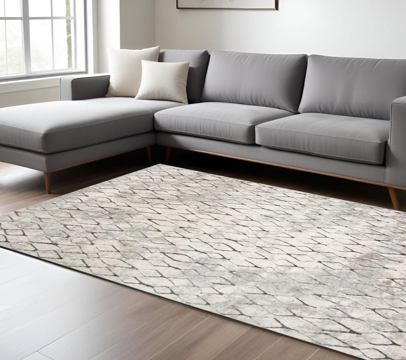 4' X 6' Ivory Gray And Taupe Abstract Stain Resistant Area Rug